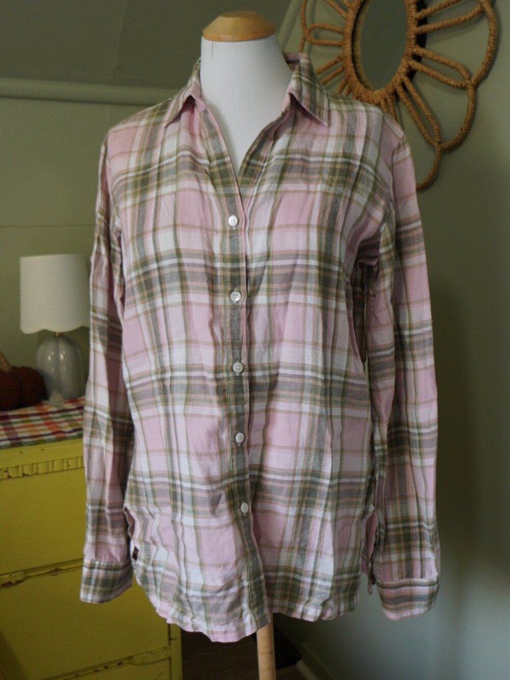 green/ pink linen jones new york long sleeve button up